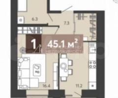 1-к. квартира, 45,1 м², 4/17 эт.
