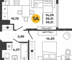 1-к. квартира, 39,2 м², 4/22 эт.