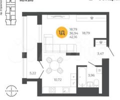 1-к. квартира, 39,6 м², 4/17 эт.