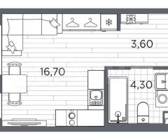 Квартира-студия, 24,6 м², 2/5 эт. - 3