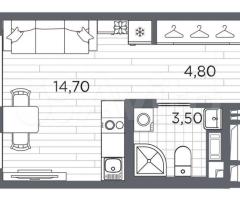 Квартира-студия, 23 м², 2/5 эт. - 3