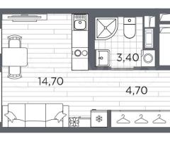 Квартира-студия, 22,8 м², 3/5 эт. - 3