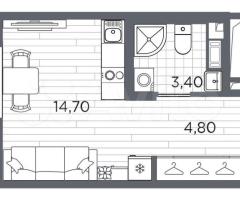 Квартира-студия, 22,9 м², 3/5 эт. - 3