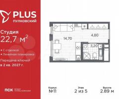 Квартира-студия, 22,7 м², 2/5 эт.