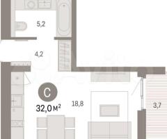 Квартира-студия, 32 м², 7/9 эт. - 2