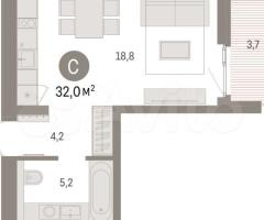 Квартира-студия, 32 м², 6/9 эт. - 2