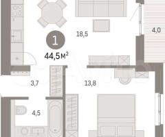 1-к. квартира, 44,5 м², 6/9 эт. - 2