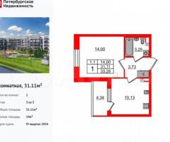 1-к. квартира, 31,1 м², 3/5 эт.