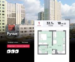 1-к. квартира, 32,1 м², 18/22 эт.