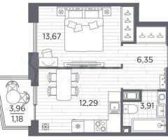 1-к. квартира, 38,2 м², 12/13 эт. - 3