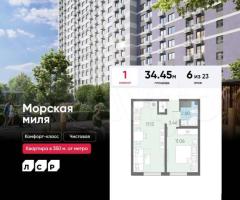 1-к. квартира, 34,5 м², 6/23 эт.
