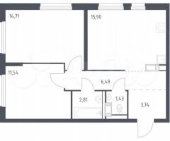 2-к. квартира, 56,6 м², 3/12 эт.