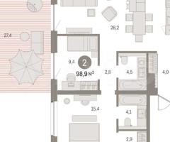 2-к. квартира, 97,4 м², 2/8 эт. - 2
