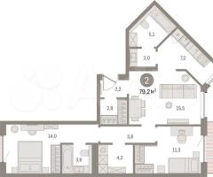 2-к. квартира, 78,9 м², 5/8 эт. - 2