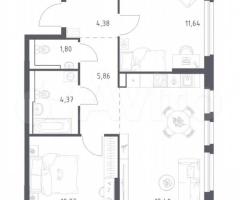 2-к. квартира, 56,7 м², 1/11 эт.