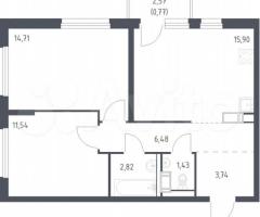 2-к. квартира, 57,4 м², 10/12 эт.