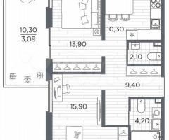2-к. квартира, 58,9 м², 1/5 эт. - 3