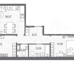 2-к. квартира, 66,2 м², 4/13 эт. - 3