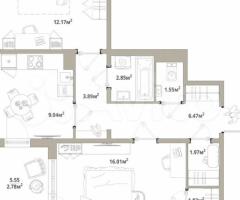 2-к. квартира, 58,6 м², 5/12 эт.