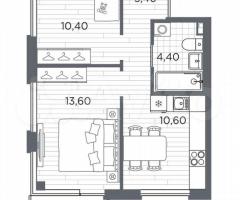 2-к. квартира, 45,1 м², 2/5 эт. - 3