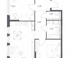 2-к. квартира, 55,8 м², 2/11 эт.