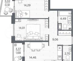 2-к. квартира, 61,6 м², 3/13 эт. - 3