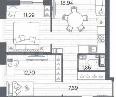 2-к. квартира, 59,2 м², 7/13 эт. - 3