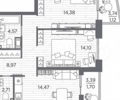 2-к. квартира, 62 м², 12/13 эт. - 3