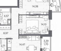 2-к. квартира, 62 м², 8/13 эт. - 3