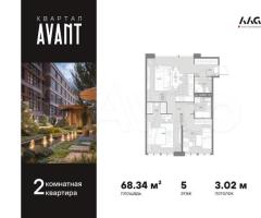 2-к. квартира, 68,3 м², 5/8 эт.