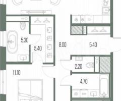 3-к. квартира, 100,8 м², 11/14 эт. - 2