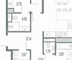 3-к. квартира, 91 м², 8/10 эт. - 2