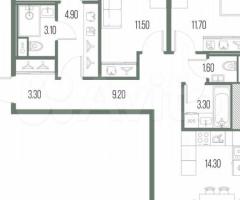 3-к. квартира, 85,5 м², 12/14 эт. - 2