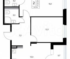 3-к. квартира, 57,1 м², 3/3 эт. - 3