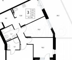 3-к. квартира, 69,2 м², 1/3 эт. - 3