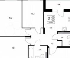 3-к. квартира, 64,3 м², 3/3 эт. - 3