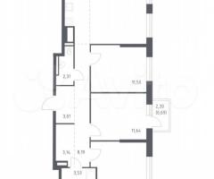 3-к. квартира, 77 м², 7/11 эт.