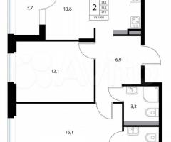3-к. квартира, 57,1 м², 3/3 эт. - 3