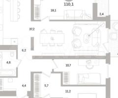 3-к. квартира, 109,4 м², 5/9 эт. - 2