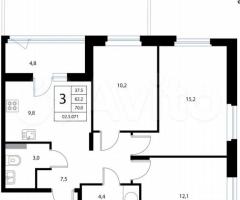3-к. квартира, 70 м², 1/3 эт. - 3