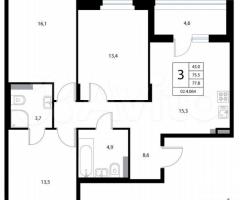 3-к. квартира, 77,8 м², 2/3 эт. - 3