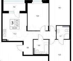 3-к. квартира, 77,8 м², 2/3 эт. - 3
