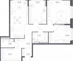 3-к. квартира, 87,4 м², 2/11 эт.