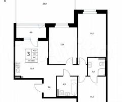 3-к. квартира, 86,7 м², 1/3 эт. - 3