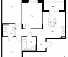 3-к. квартира, 77,8 м², 2/3 эт. - 3