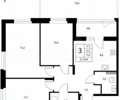 3-к. квартира, 70 м², 1/3 эт. - 3