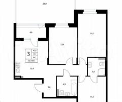 3-к. квартира, 86,7 м², 1/3 эт. - 3