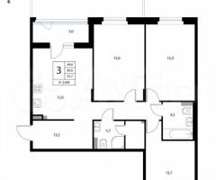 3-к. квартира, 91,7 м², 1/3 эт. - 3