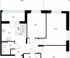 3-к. квартира, 70 м², 1/3 эт. - 3