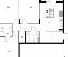 3-к. квартира, 85,9 м², 2/3 эт. - 3